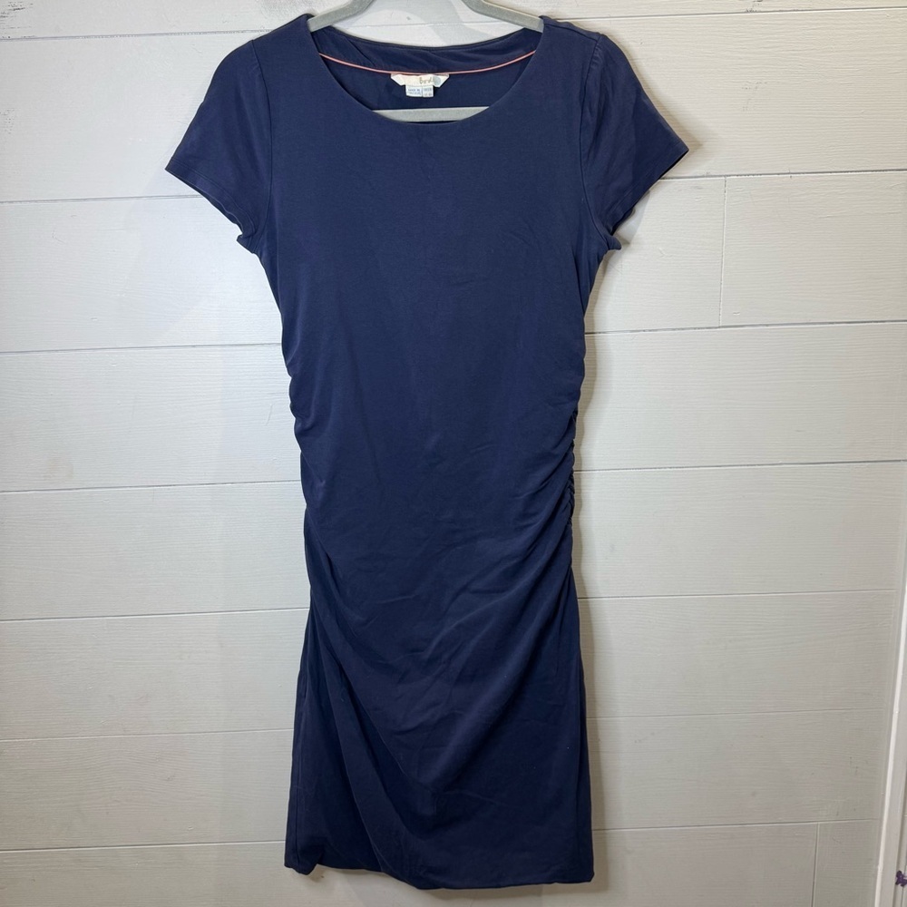 Boden Navy Ponte Stretch Jersey Ruched Side Midi Dress Size 8